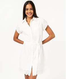robe chemise manches courtes en broderie anglaise femme beige robes chemisesE955701_2
