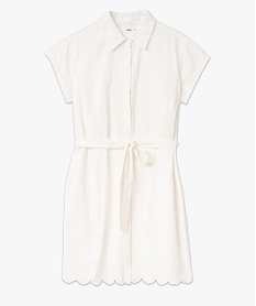 robe chemise manches courtes en broderie anglaise femme beige robes chemisesE955701_4