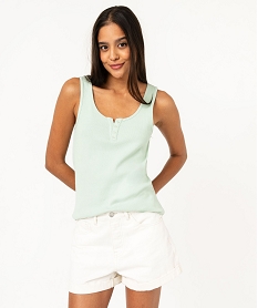 GEMO Débardeur en coton côtelé avec col fantaisie femme vert standard