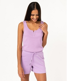 GEMO Débardeur en coton côtelé avec col fantaisie femme violet standard