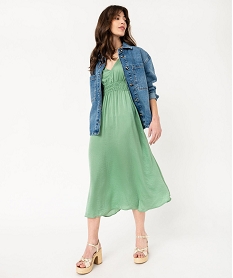 robe longue sans manches taille empire et col v femme vert robesE973601_4
