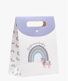 GEMO Sac cadeau de naissance à rabat avec poignée intégrée motif licorne Blanc