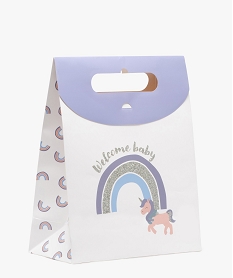 sac cadeau de naissance a rabat avec poignee integree motif licorne blancE974701_1