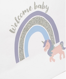 sac cadeau de naissance a rabat avec poignee integree motif licorne blanc standardE974701_2