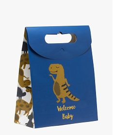 GEMO Sac cadeau de naissance à rabat avec poignée intégrée motif dinosaures Bleu