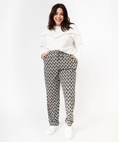 sweat avec bande brodee et pompons femme grande taille beige sweatsE977301_4