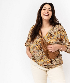 GEMO Blouse fleurie à manches chauve-souris femme grande taille Blanc