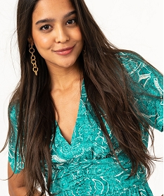 robe imprimee a manches courtes avec taille drapee femme vertE979601_2