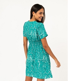 robe imprimee a manches courtes avec taille drapee femme vertE979601_3