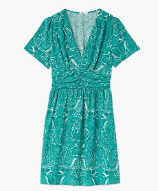 robe imprimee a manches courtes avec taille drapee femme vertE979601_4
