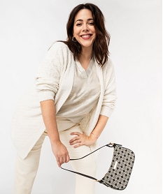 GEMO Gilet long porté ouvert en maille pailletée femme grande taille blanc chine