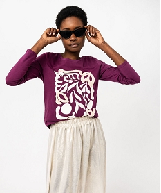 tee-shirt a manches longues avec motif en relief femme violet t-shirts manches longuesE984901_1