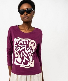 tee-shirt a manches longues avec motif en relief femme violetE984901_2