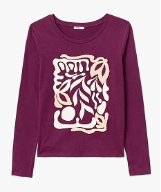 tee-shirt a manches longues avec motif en relief femme violet t-shirts manches longuesE984901_4