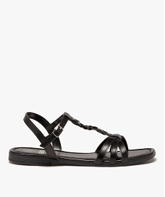 GEMO Sandales femme unies à talon plat avec bride centrale tressée noir standard