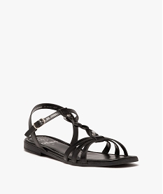 sandales femme unies a talon plat avec bride centrale tressee noir sandales plates et nu-piedsE985201_2