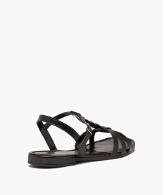 sandales femme unies a talon plat avec bride centrale tressee noir sandales plates et nu-piedsE985201_4