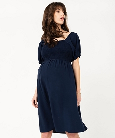 GEMO Robe de grossesse à manches courtes avec buste smocké Bleu