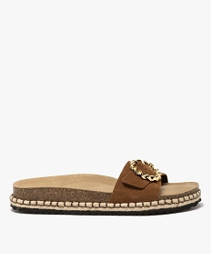 GEMO Mules femme casual en cuir bride à boucle bijou Brun