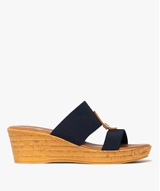 GEMO Mules femme à talon compensé et brides élastiques avec détail fantaisie Bleu