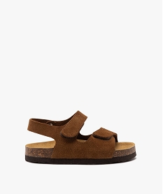 GEMO Sandales garçon unies en cuir suédé avec deux brides scratch marron chine