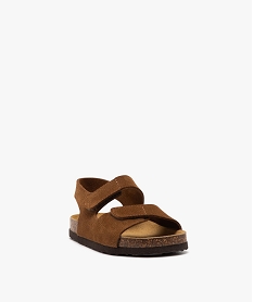 sandales garcon unies en cuir suede avec deux brides scratch marron chineE988801_2