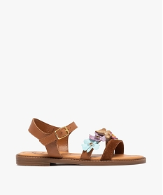 GEMO Sandales fille avec brides en cuir avec fleurs fantaisie - Taneo Brun