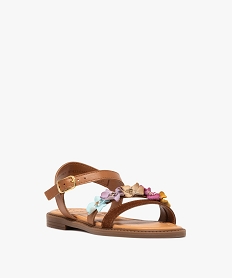 sandales fille avec brides en cuir avec fleurs fantaisie - taneo brunE990001_2