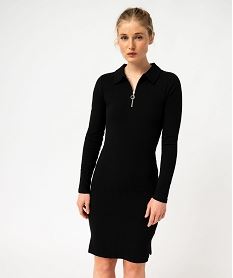 robe en maille cotelee a manches longues et col zippe femme noir robesE991501_2
