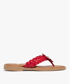 GEMO Mules femme à bride entre-doigts tressée avec fleur fantaisie rouge standard