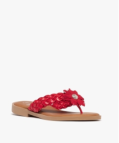mules femme a bride entre-doigts tressee avec fleur fantaisie rouge standard sandales plates et nu-piedsF002901_2