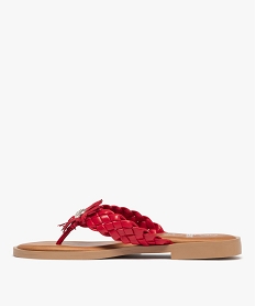 mules femme a bride entre-doigts tressee avec fleur fantaisie rouge standard sandales plates et nu-piedsF002901_3