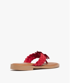 mules femme a bride entre-doigts tressee avec fleur fantaisie rouge sandales plates et nu-piedsF002901_4