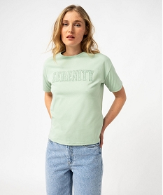 tee-shirt a manches courte avec message brode femme vert t-shirts manches courtesF003901_1
