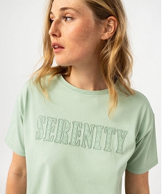 tee-shirt a manches courte avec message brode femme vert t-shirts manches courtesF003901_2