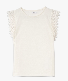 tee-shirt manches courtes dentelle en maille souple femme blanc t-shirts manches courtesF004001_4