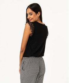tee-shirt manches courtes dentelle en maille souple femme noir t-shirts manches courtesF004101_3