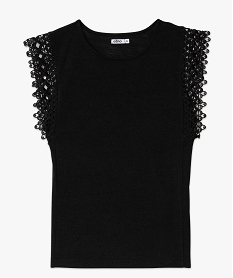 tee-shirt manches courtes dentelle en maille souple femme noir t-shirts manches courtesF004101_4
