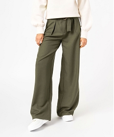 pantalon large avec taille haute femme vert pantalonsF004501_1