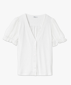 tee-shirt boutonne avec manches courtes en voile femme beige t-shirts manches courtesF004901_4