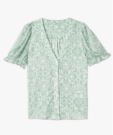 tee-shirt boutonne avec manches courtes en voile femme vert t-shirts manches courtesF005001_4