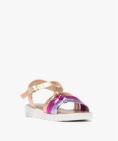 sandales fille a trois brides nouees effet metallise roseF018701_2