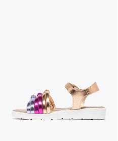sandales fille a trois brides nouees effet metallise roseF018701_3