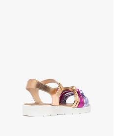 sandales fille a trois brides nouees effet metallise roseF018701_4