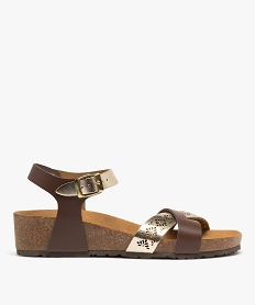 GEMO Sandales femme en cuir compensées à brides entrelacées effet métallisé marron standard