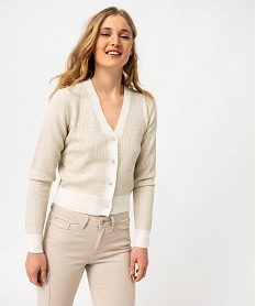 GEMO Gilet court en maille scintillante femme beige standard