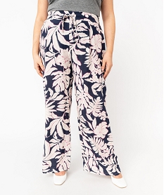 pantalon viscose large fleuri femme grande taille blanc pantalons largesF020301_2