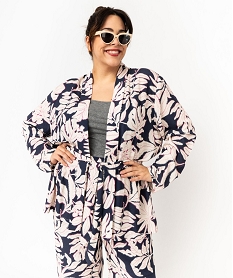 veste kimono ample en viscose fleurie femme grande taille blancF020401_1