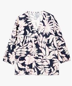 blouse manches longues en viscose fleurie femme grande taille bleu blousesF020501_4