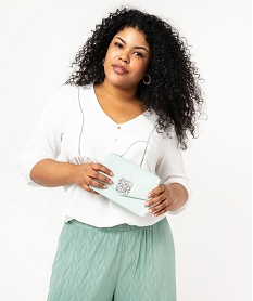 GEMO Blouse grande taille manches 34 en maille fluide femme blanc chine